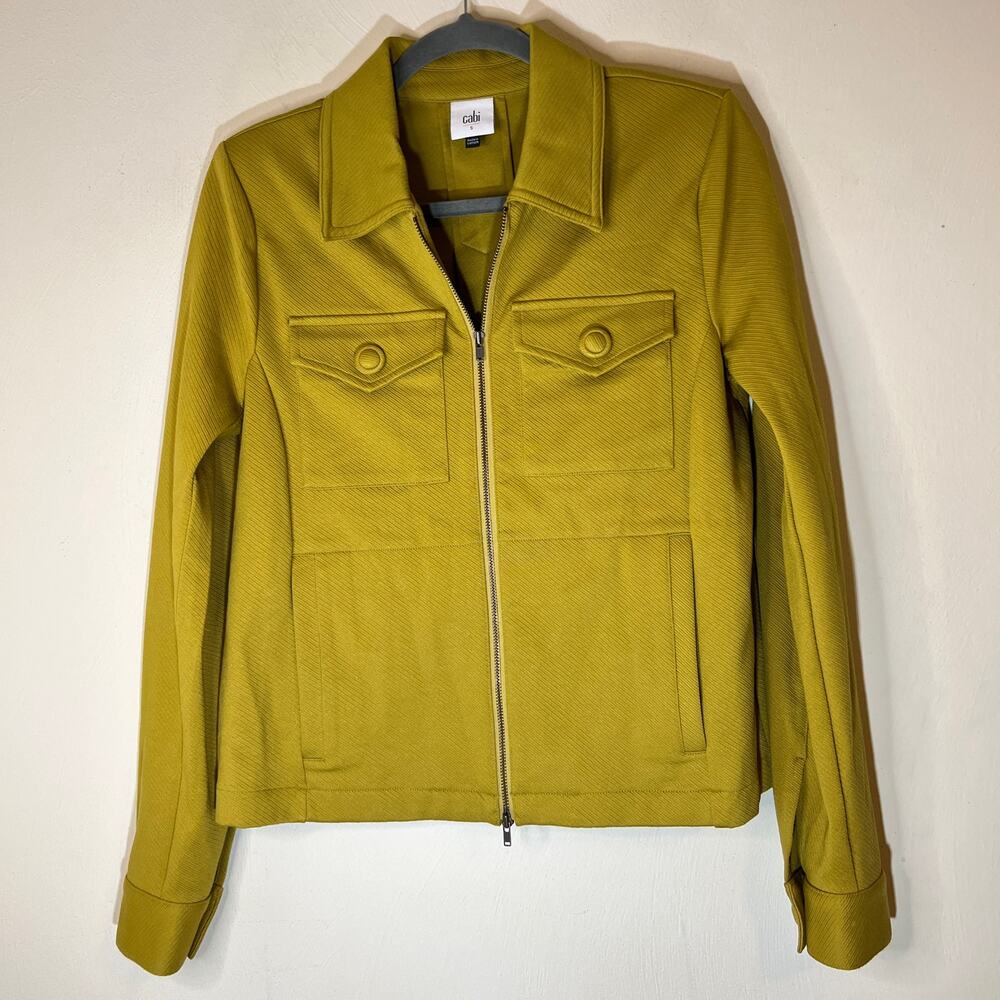 Cabi Touring Jacket #4117 Moss Gold Size Small Zip Front Pockets Textured